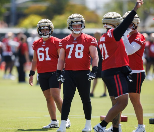 San Francisco 49ers' Ben Bartch (78) practices at the San Francisco 49ers' practice facility in Santa Clara, Calif., on Wednesday, June 11, 2025. (Dai Sugano/Bay Area News Group)