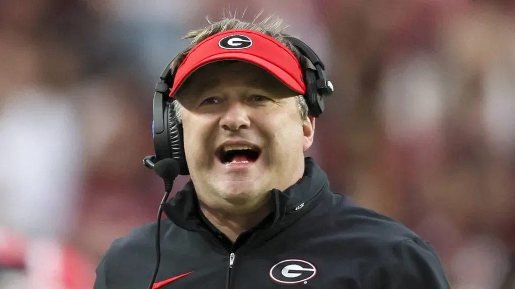 Kirby Smart celebrates after a play