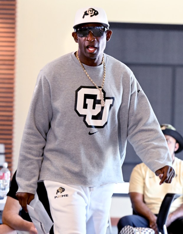 Aug. 8: CU head football coach, Deion Sanders, during CU football Media Day on Aug. 8, 2025.(Cliff Grassmick/Staff Photographer)