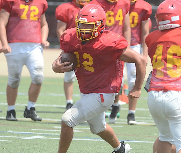 Haverford High School running back Liam Taylor during football practice on Cornog Field Tuesday Aug. 12, 2025. (PETE BANNAN-DAILY TIMES)