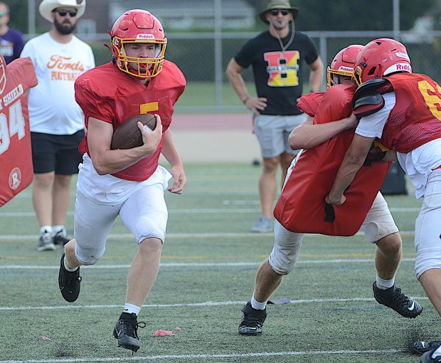 Haverford High School running back Shane Durkan during football practice on Cornog Field Tuesday Aug. 12, 2025. (PETE BANNAN-DAILY TIMES)