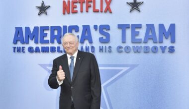 Jerry Jones arrives at the premiere of "America's Team: The Gambler and His Cowboys" on Monday, Aug. 11, 2025, at The Egyptian Theatre in Los Angeles. (Photo by Richard Shotwell/Invision/AP)