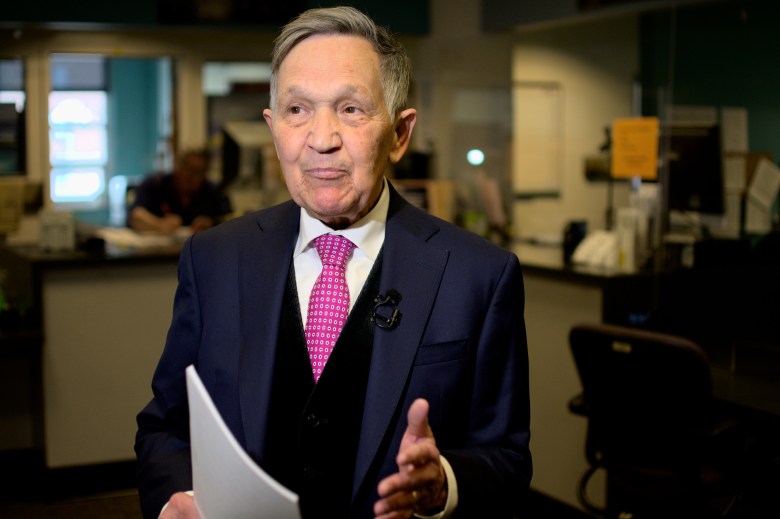 Dennis Kucinich speaks at the Cuyahoga County Board of Elections in March 2024 after filing petitions to run for Congress.