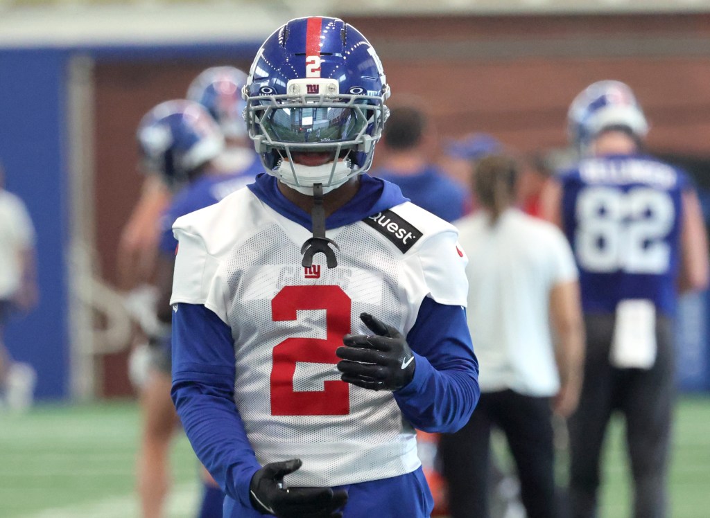 Deonte Banks (above) is in a battle with Cor'Dale Flott for one of the Giants' starting cornerback jobs.