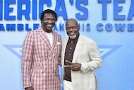 Michael Irvin, left, and Emmitt Smith arrive at the premiere of "America's Team: The Gambler...