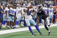 Dallas Cowboys wide receiver Jonathan Mingo (81) catches a pass against Baltimore Ravens...