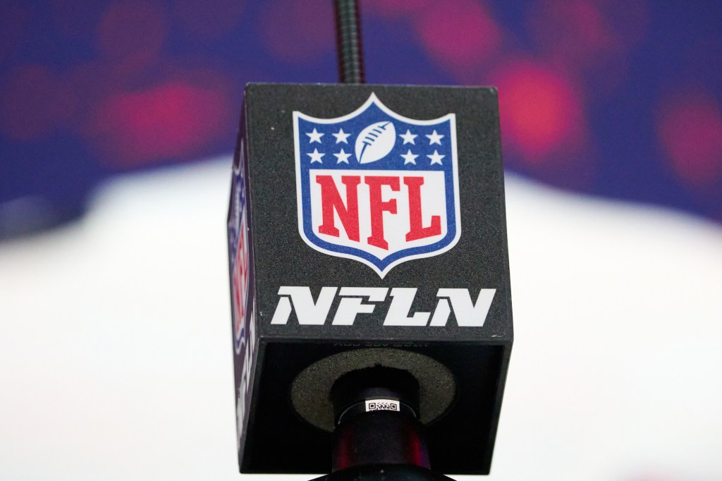 NFL microphone at Super Bowl LVIII opening night.