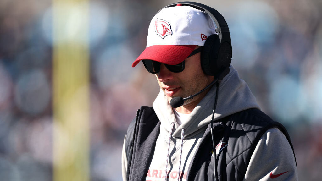 Head coach Jonathan Gannon of the Arizona Cardinals looks on during the second quarter against the ...