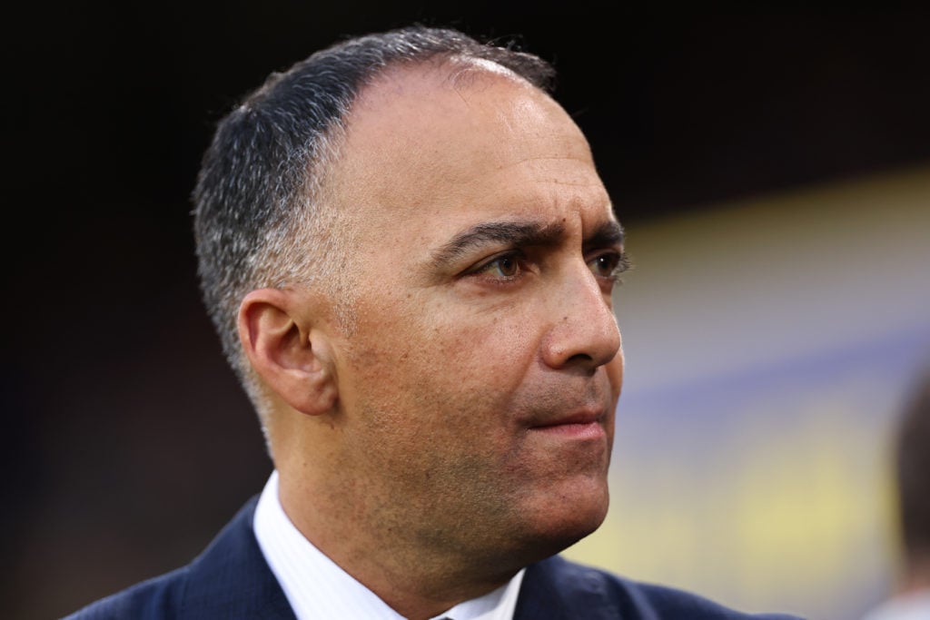A closeup shot of Leeds United and 49ers Enterprises chairman Paraag Marathe at Leeds United's Premier League opening fixture against Everton