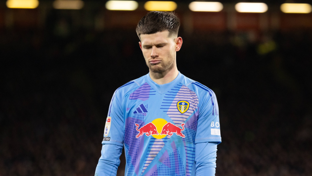 Illan Meslier looking sad at Leeds United