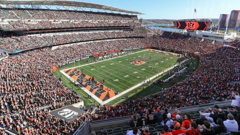 A full stadium of fans at a Bengals football game.
