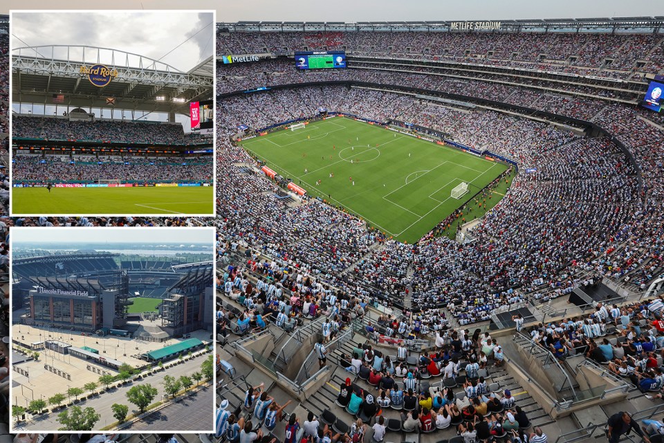 Collage of three sport stadiums.