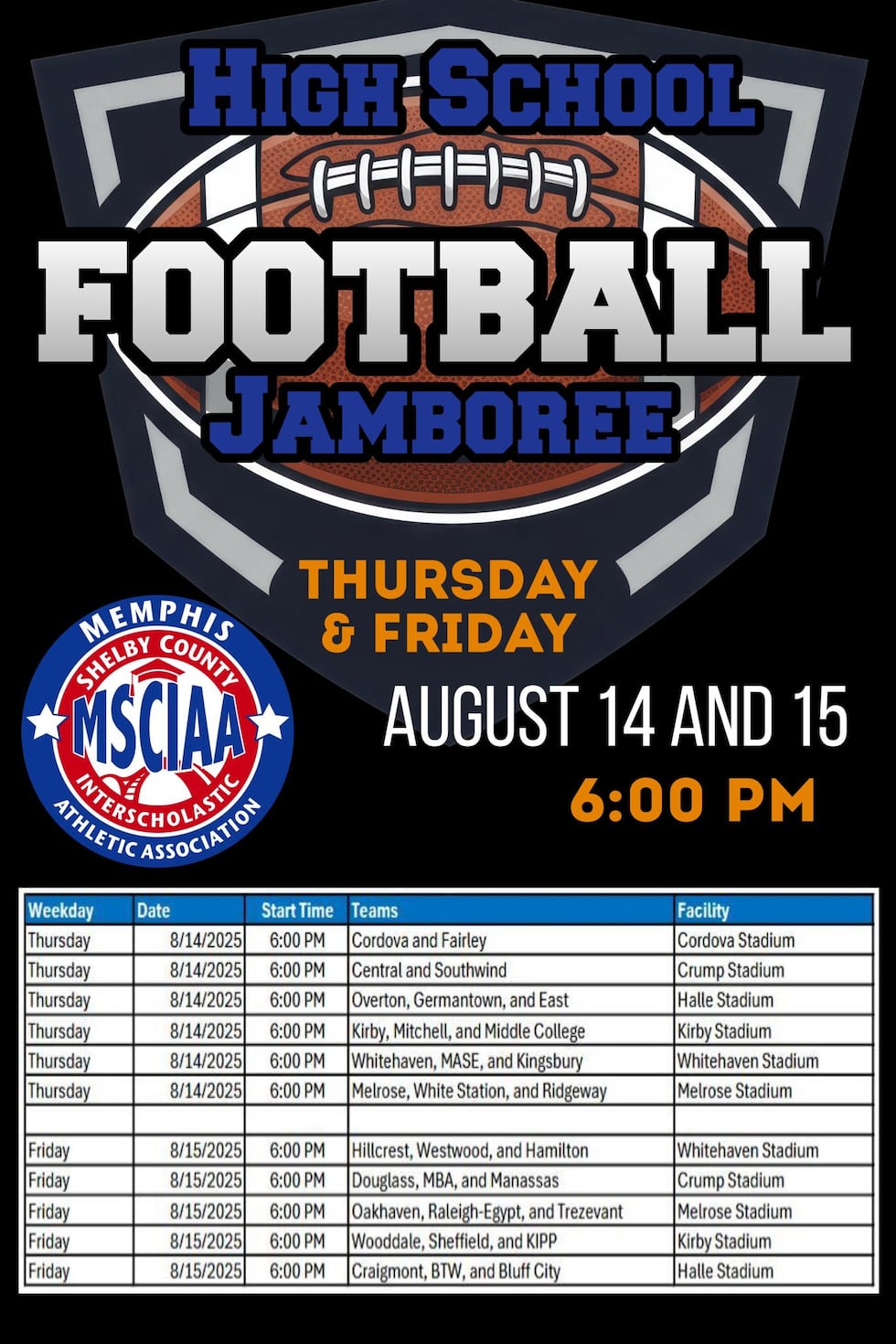 High School Football Jamboree Schedule