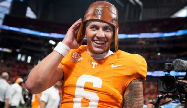 Texas Longhorns quarterback Arch Manning (16) leaves the field following the NCAA football game against the Ohio State Buckeyes at Ohio Stadium on Aug. 30, 2025. Ohio State won 14-7.