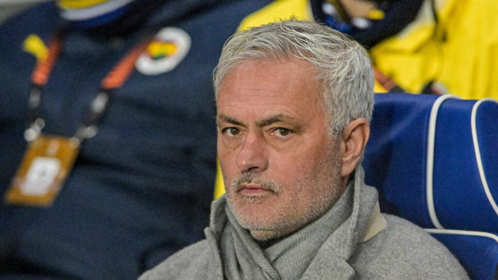 Jose Mourinho watches on from the dugout at Fenerbahce.