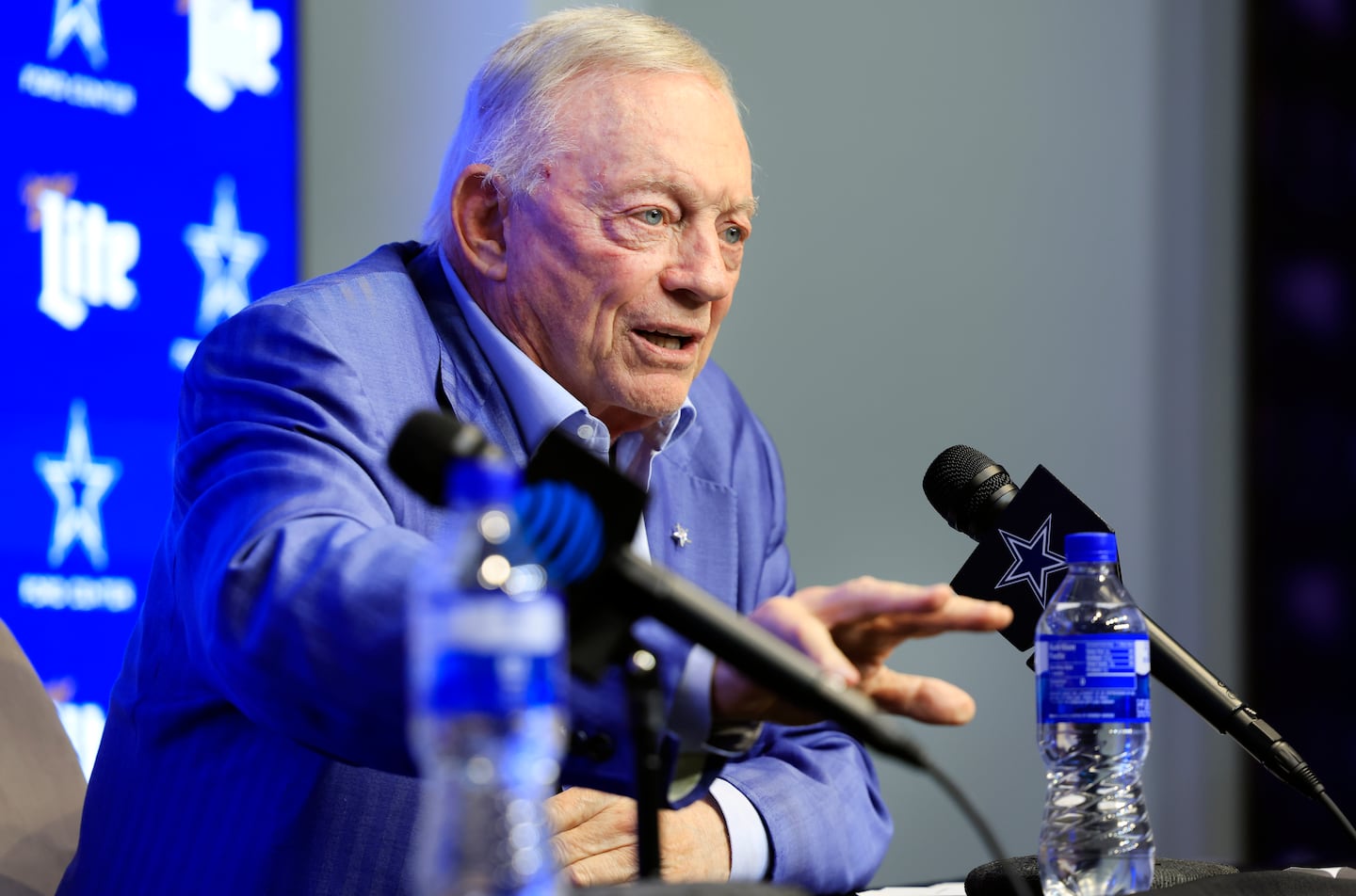 Cowboys owner Jerry Jones met with the media Thursday to explain trading Micah Parsons to the Cowboys.