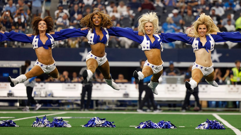 The Dallas Cowboys cheerleaders at an NFL game against the Detroit Lions at AT&T Stadium on...