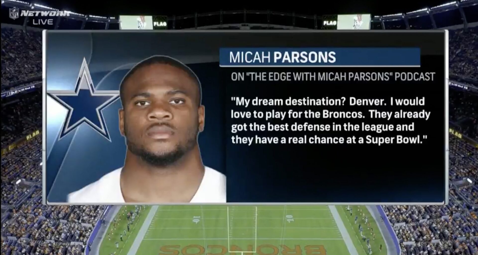 Broncos broadcast duped by obviously fake Micah Parsons quote