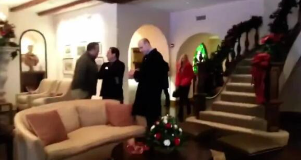 The huge staircase connects the suite with its upper floors