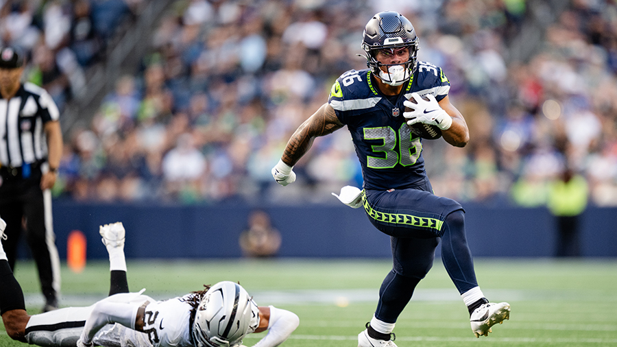 Seattle Seahawks George Holani touchdown run preseason Las Vegas Raiders 2025...