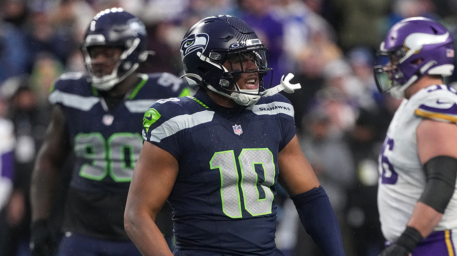 Seattle Seahawks Uchenna Nwosu celebrates Minnesota Vikings 2024...