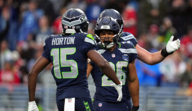 Seattle Seahawks Zach Charbonnet touchdown celebration Tory Horton Kansas City Chiefs 2025 preseaso...