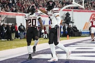 Texas Tech running back J'Koby Williams (20) celebrates his touchdown with wide receiver...