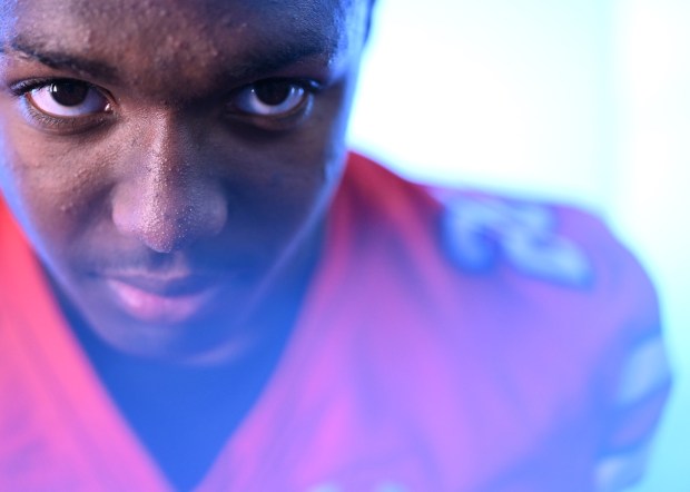 Cherry Creek High School football player Eli Cromwell is photographed during the CHSAA and Denver Broncos seventh annual fall high school media day at Empower Field in Denver, on Aug. 5, 2025. (Photo by RJ Sangosti/The Denver Post)