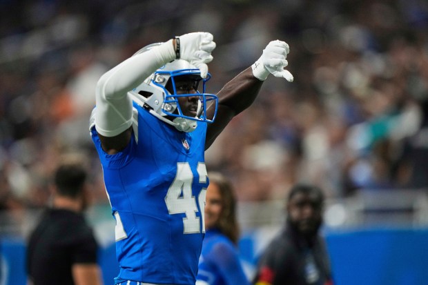 Detroit Lions cornerback D.J. Miller Jr. (42) reacts during the...