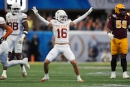 Texas defensive back Michael Taaffe (16) celebrates a play against Arizona State during the...