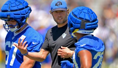 Rams quarterback Matthew Stafford hasn't practiced at training camp because of another back injury.