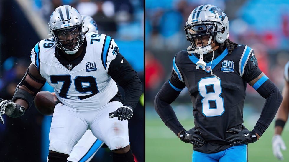 Ikem Ekwonu (left) and Jaycee Horn (right) reportedly got into a scuffle at Panthers training...