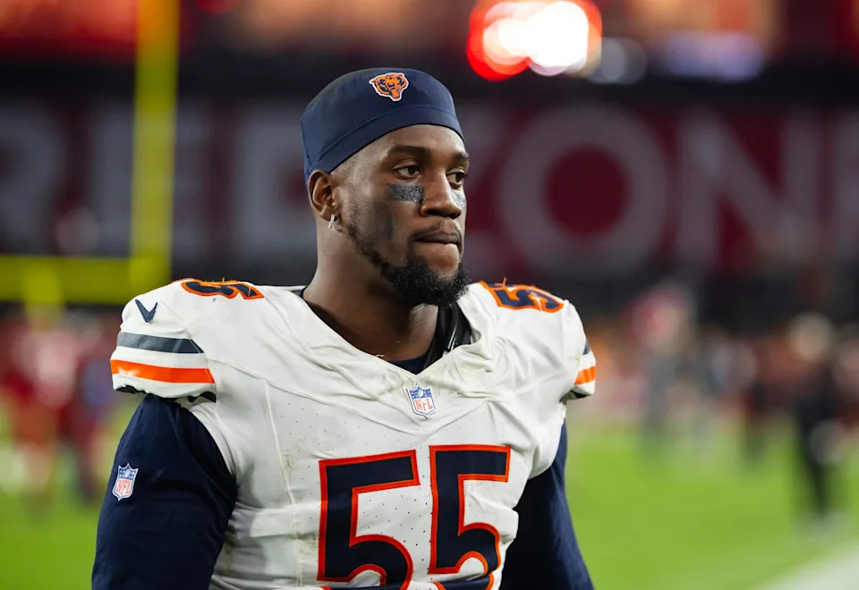 Nov 3, 2024; Glendale, Arizona, USA; Chicago Bears defensive end Jacob Martin (55) against the Arizona Cardinals at State Farm Stadium. Mandatory Credit: Mark J. Rebilas-Imagn Images