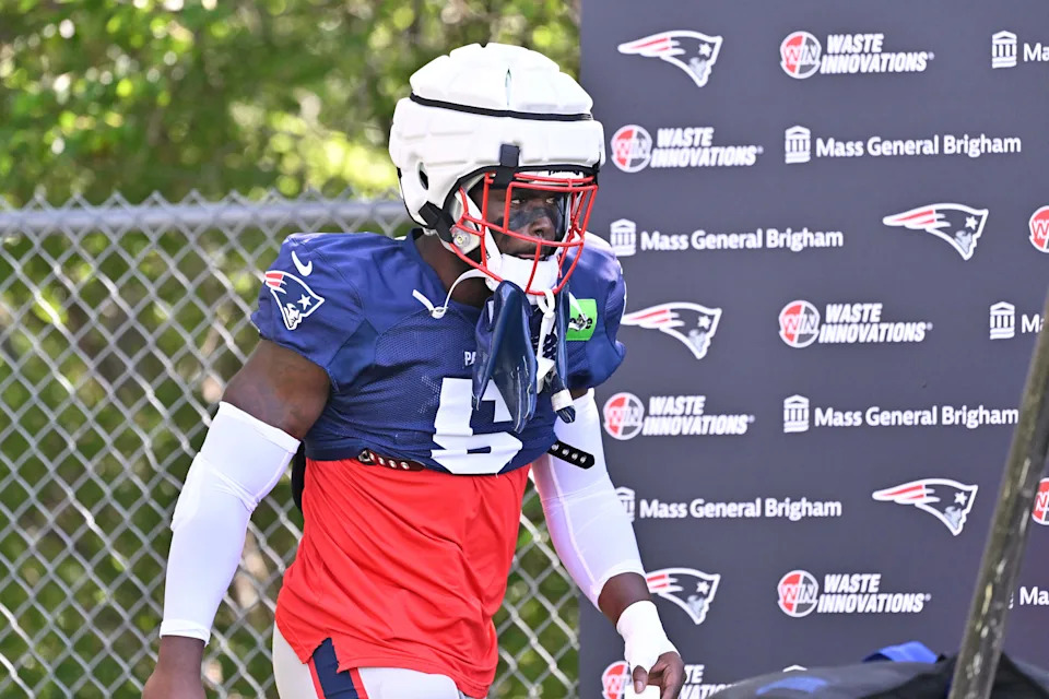 Jul 28, 2025; Foxborough, MA, USA; New England Patriots safety Jabrill Peppers (5) heads to the practice fields for training camp at Gillette Stadium. Mandatory Credit: Eric Canha-Imagn Images