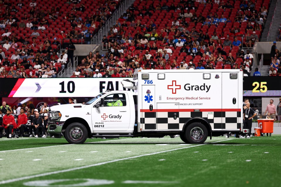 Ambulance on a football field.