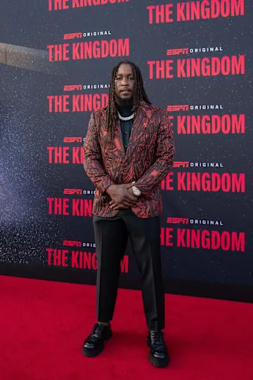 Kansas City Chiefs running back Kareem Hunt on the red carpet before the special screening of the ESPN six-part series ‘The Kingdom,’ on Sunday, Aug. 24, 2025, in Kansas City.