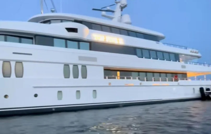 The 200-foot luxury vessel, Top Five II, boasts a spa pool, cinema lounge and designer interiors, and is valued at up to $100 million. TikTok/ktlynn18