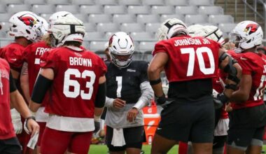Cardinals QB Kyler Murray huddles up the offense...