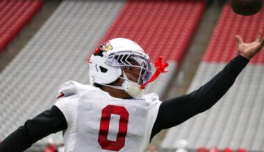 Cardinals CB Will Johnson makes a one-handed catch during training camp...