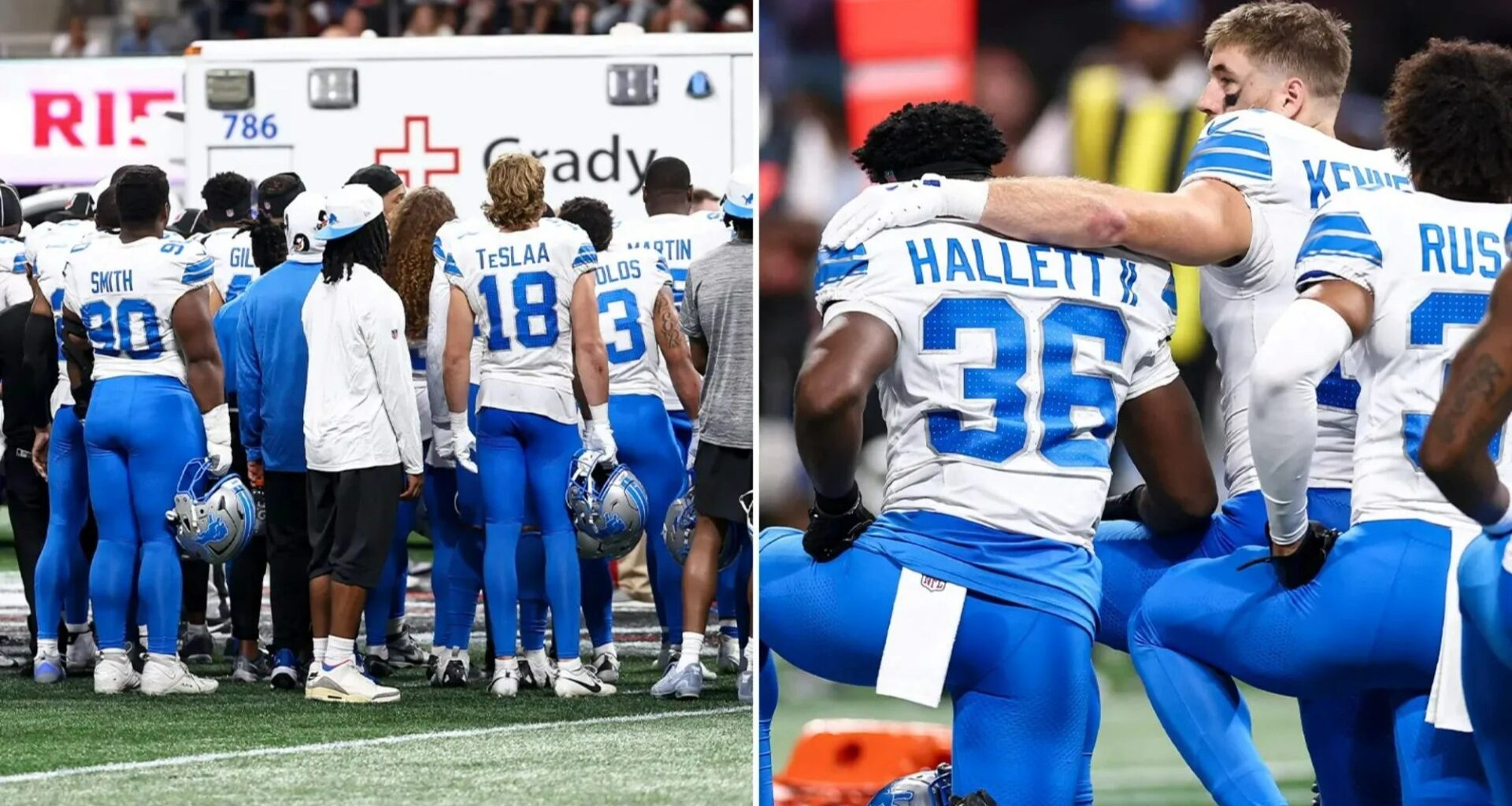 NFL game abandoned after Detroit Lions star Morice Norris is knocked out by scary hit as teammates pray for him on field