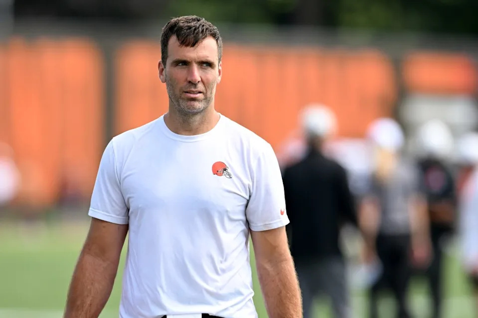 Joe Flacco of the Cleveland Browns walks off the field after Cleveland Browns training camp at CrossCountry Mortgage Campus on July 28, 2025 in Berea, Ohio. Getty Images