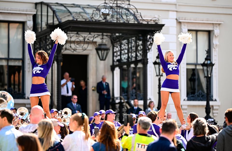 Kansas State University cheerleaders perform at Mansion House. Photo: Sportsfile