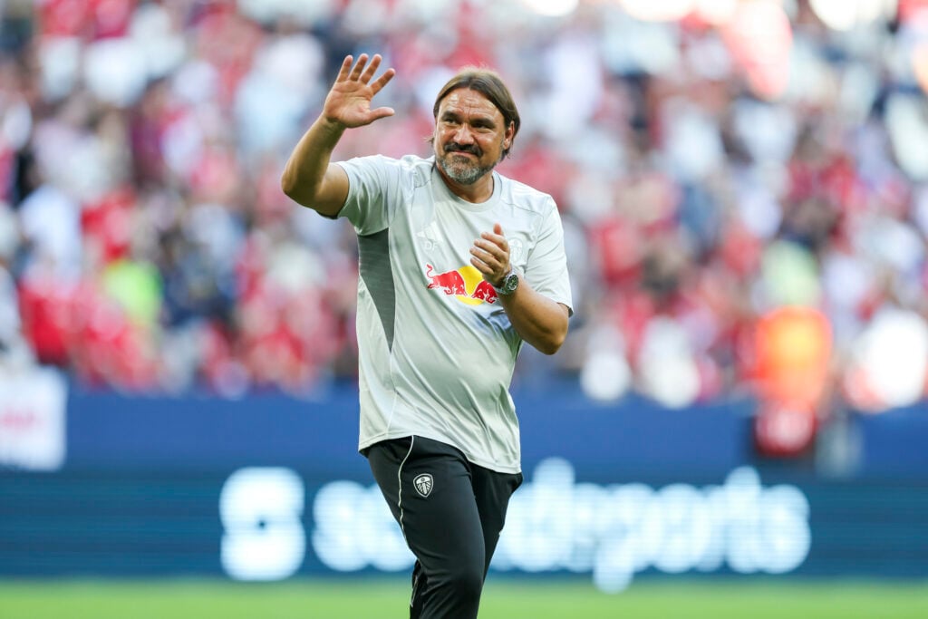 Leeds United manager Daniel Farke waving at fans