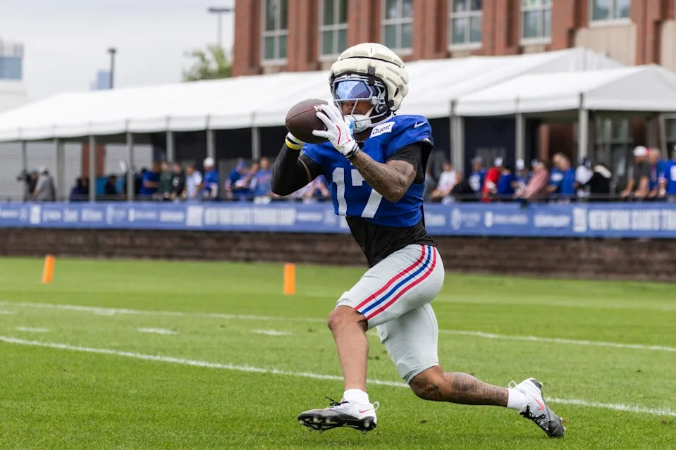 Wan’Dale Robinson makes a catch during the Giants’ Aug. 1 practice. Corey Sipkin for the NY Post