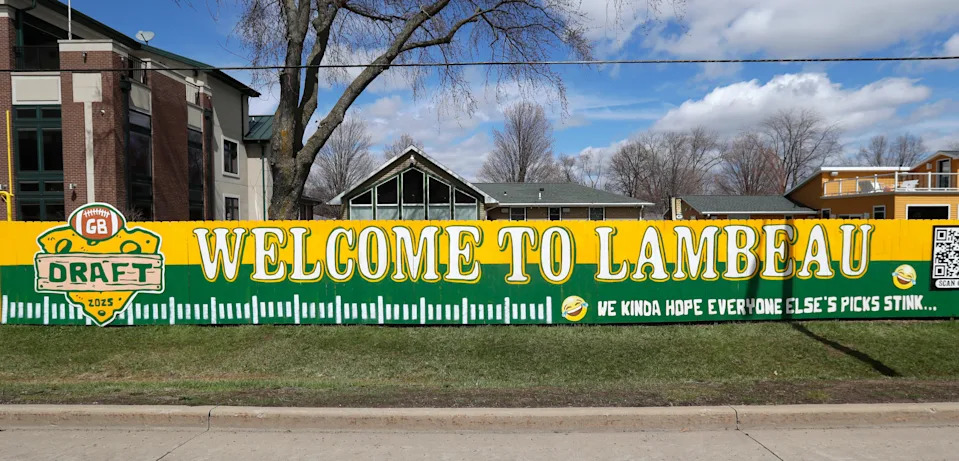 The Packers fence at 1219 Shadow Lane, pictured on April 19 in Green Bay, was repainted for the 2025 NFL Draft at Lambeau Field.