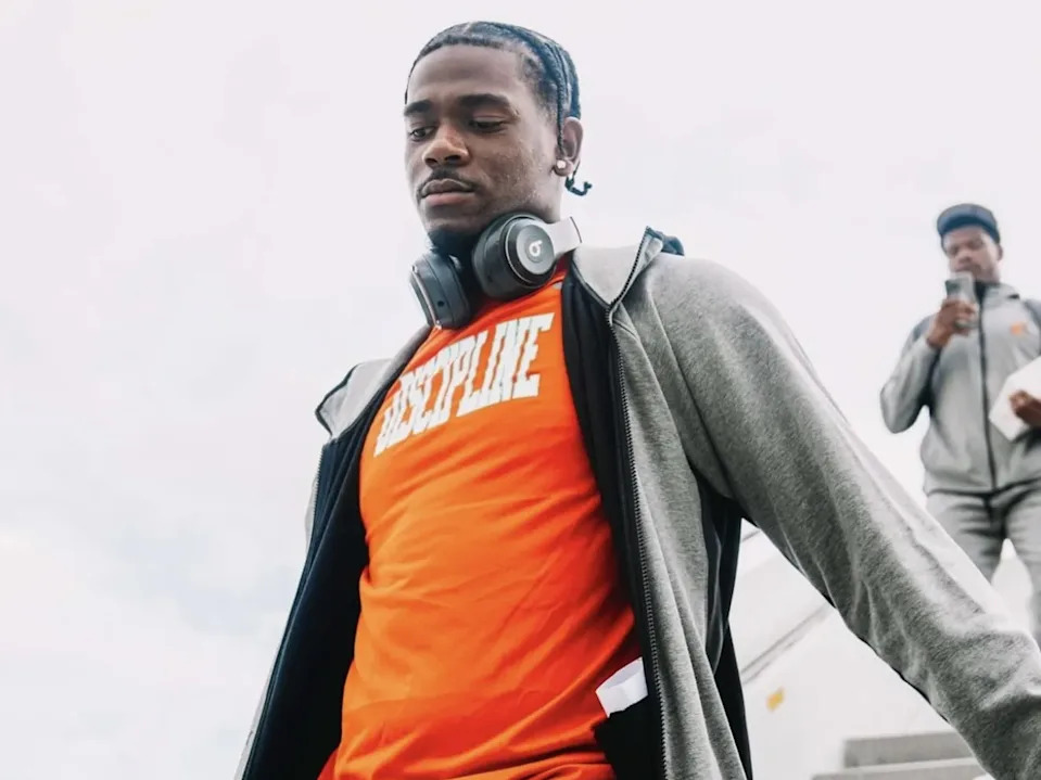 Florida A&M Rattlers quarterback RJ Johnson III steps off the plane for the Orange Blossom Classic NCAA football game versus the Howard Bison. The FAMU football team arrived in Miami Gardens, Florida, on Thursday, Aug. 28, two days ahead of the Week 1 matchup.