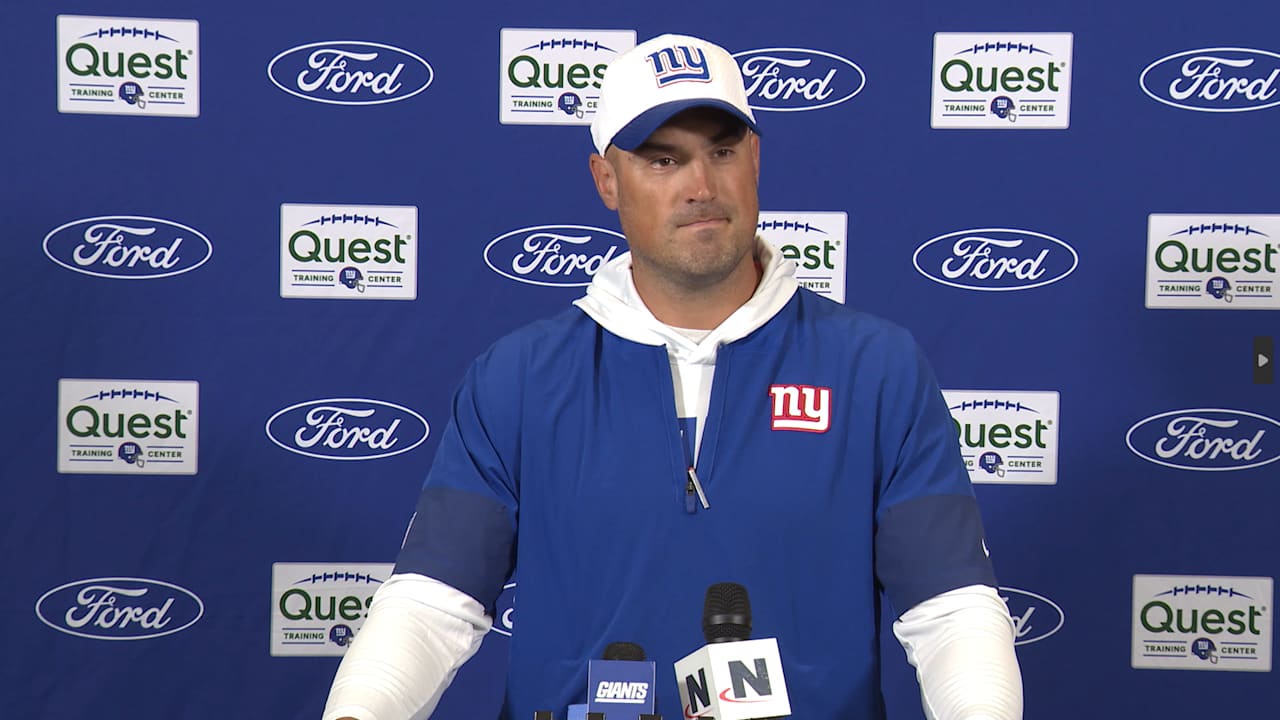 Asst. HC/OC Mike Kafka, DC Shane Bowen, STC Michael Ghobrial, QB Russell Wilson, WR Malik Nabers 