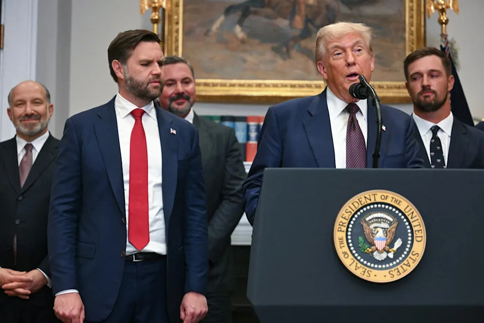 Vice President J.D. Vance is 6 foot 2, according to his communications director. / Jim Watson/Getty Images