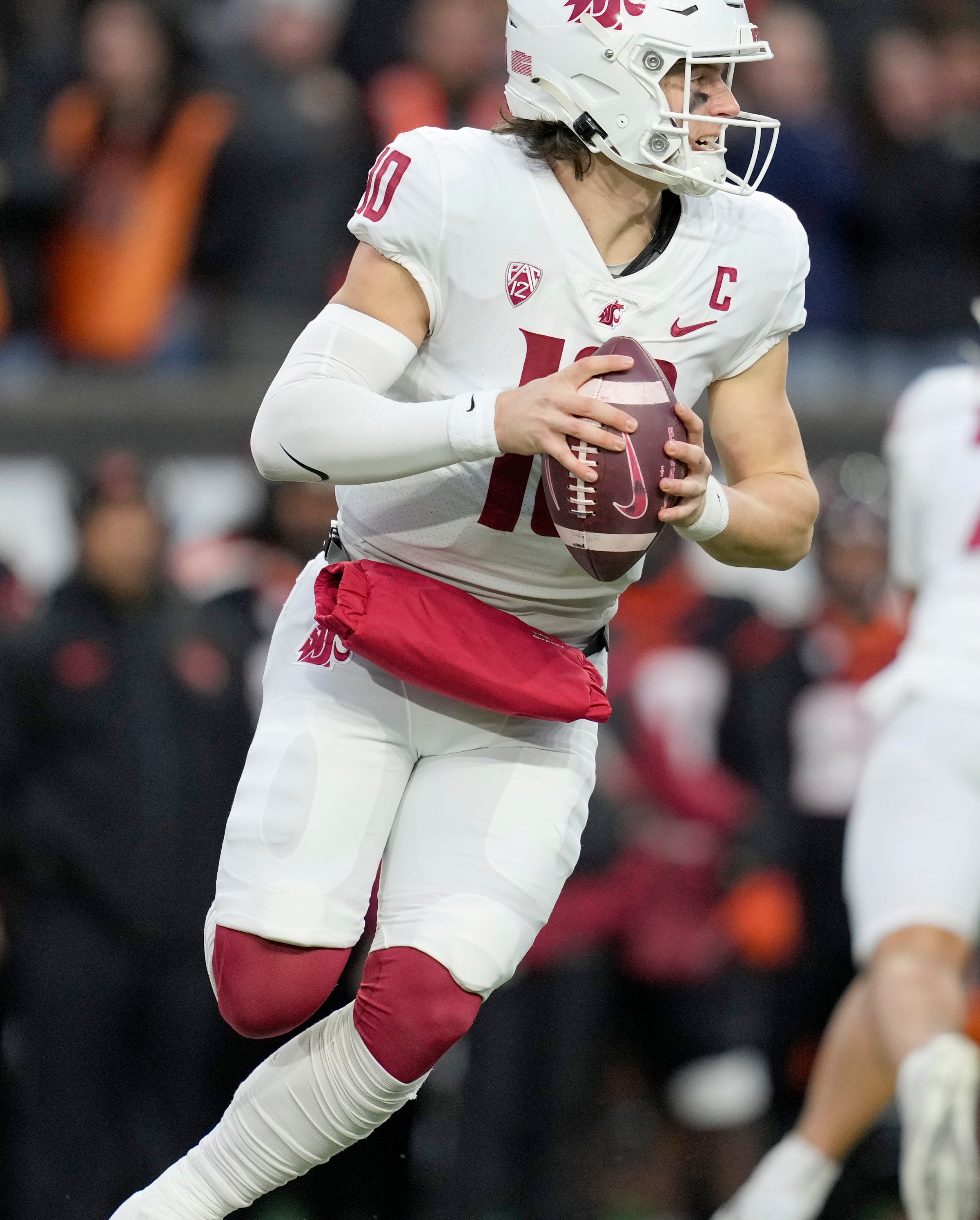 CORVALLIS, OREGON - NOVEMBER 23: John Mateer #10 of the Washington State Cougars looks to throw during the first half against the Oregon State Beavers at Reser Stadium on November 23, 2024 in Corvallis, Oregon. (Photo by Soobum Im/Getty Images)