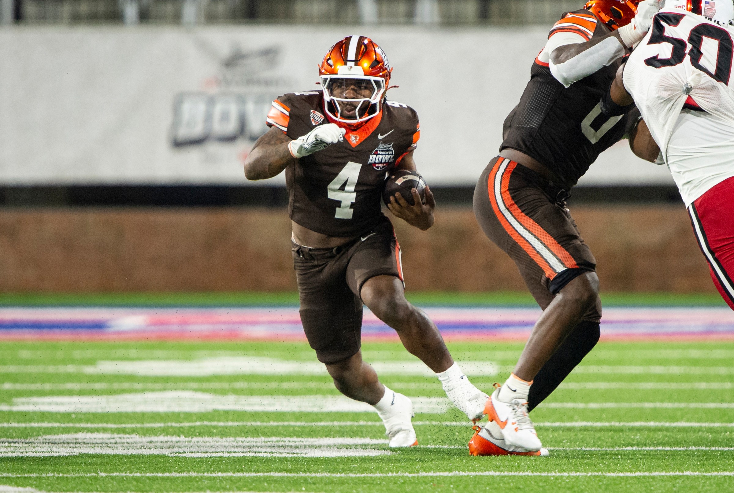MOBILE, ALABAMA - DECEMBER 26: Running back Terion Stewart #4 of the Bowling Green Falcons during the game against the Arkansas State Red Wolves in the 68 Ventures Bowl at Hancock Whitney Stadium on December 26, 2024 in Mobile, Alabama. (Photo by Michael Chang/Getty Images)